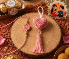 Handmade Pink Crochet Heart Rakhi | Heart Design Rakhadi for Brother | Elegant Raksha Bandhan Rakhi